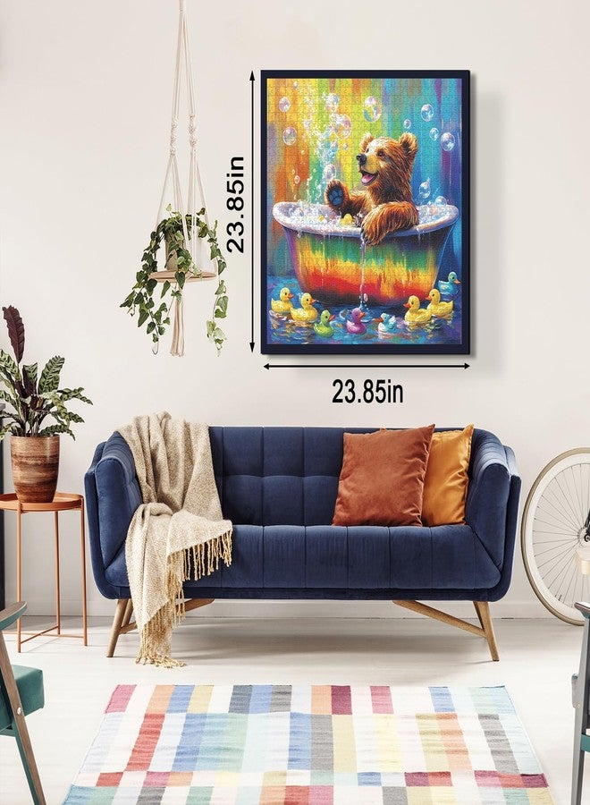 PPuzzling Bear Animal Puzzles for Adults 1000 Pieces, Funny Bathing Bears Jigsaw Puzzle, Challenging Rainbow Duck Puzzle as Home Decor - Image 3